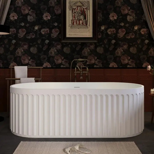 67” Freestanding Solid Surface Matte White Soaking Tub