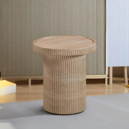 Faux Travertine Fluted Concrete Side Table