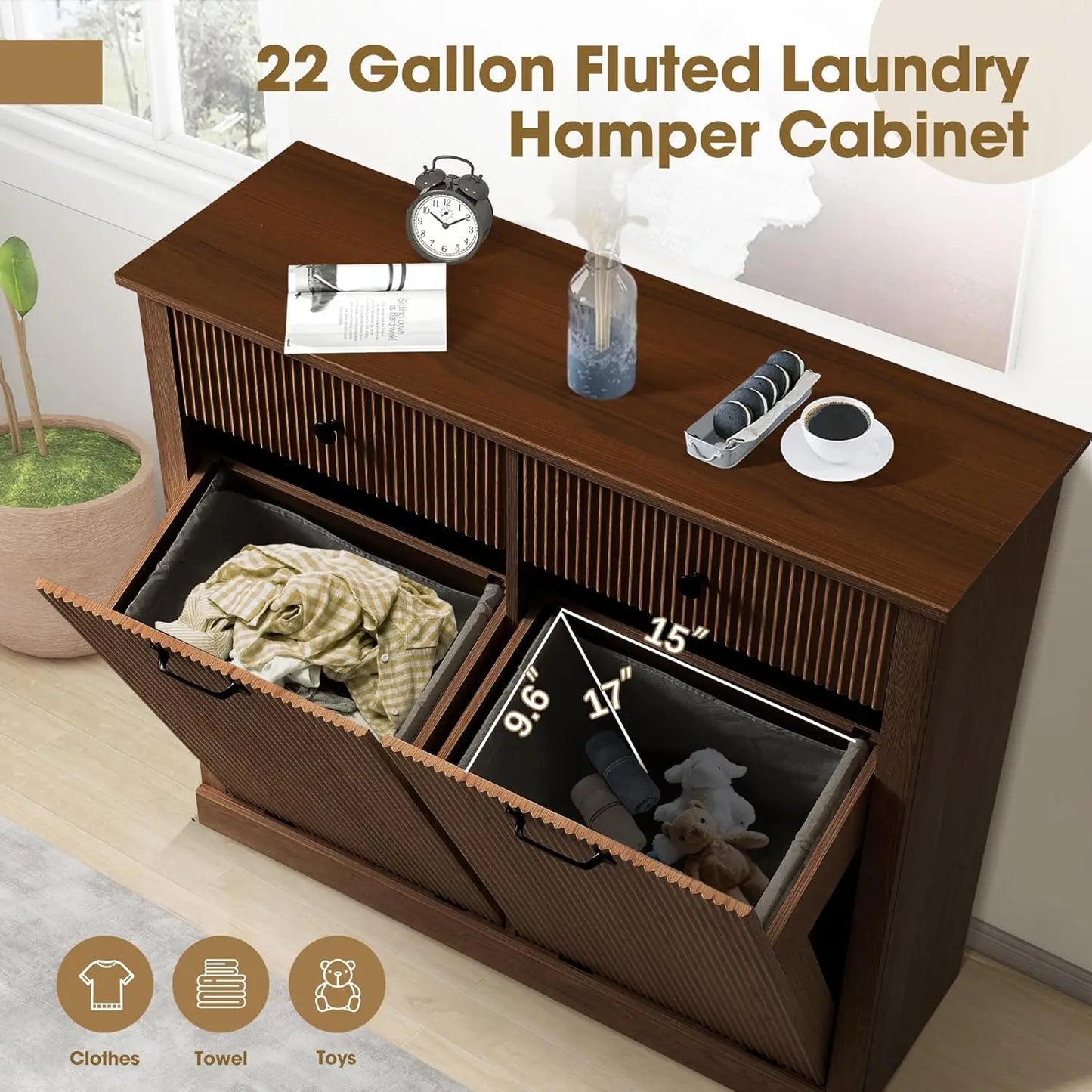 Modern Fluted Tilt-Out Laundry Cabinet