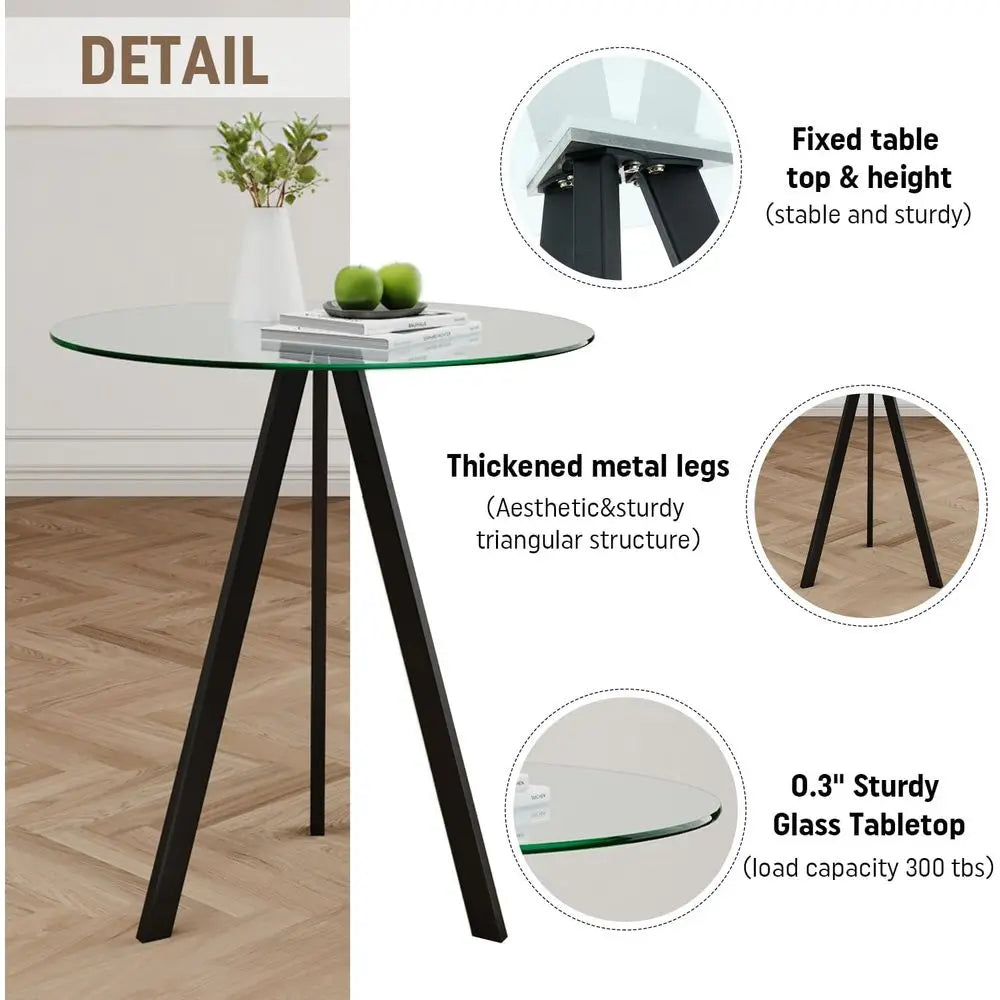 Round Glass Bar Table with Metal Base