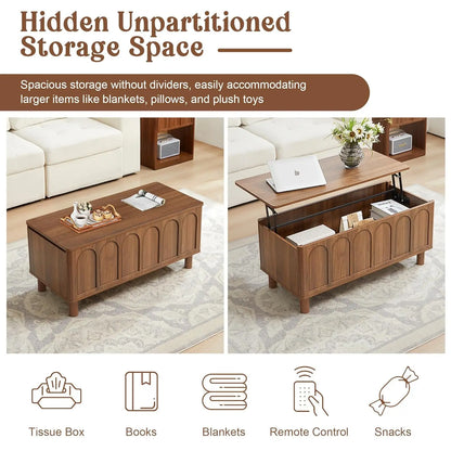 Arched Lift-Top Coffee Table with Hidden Storage
