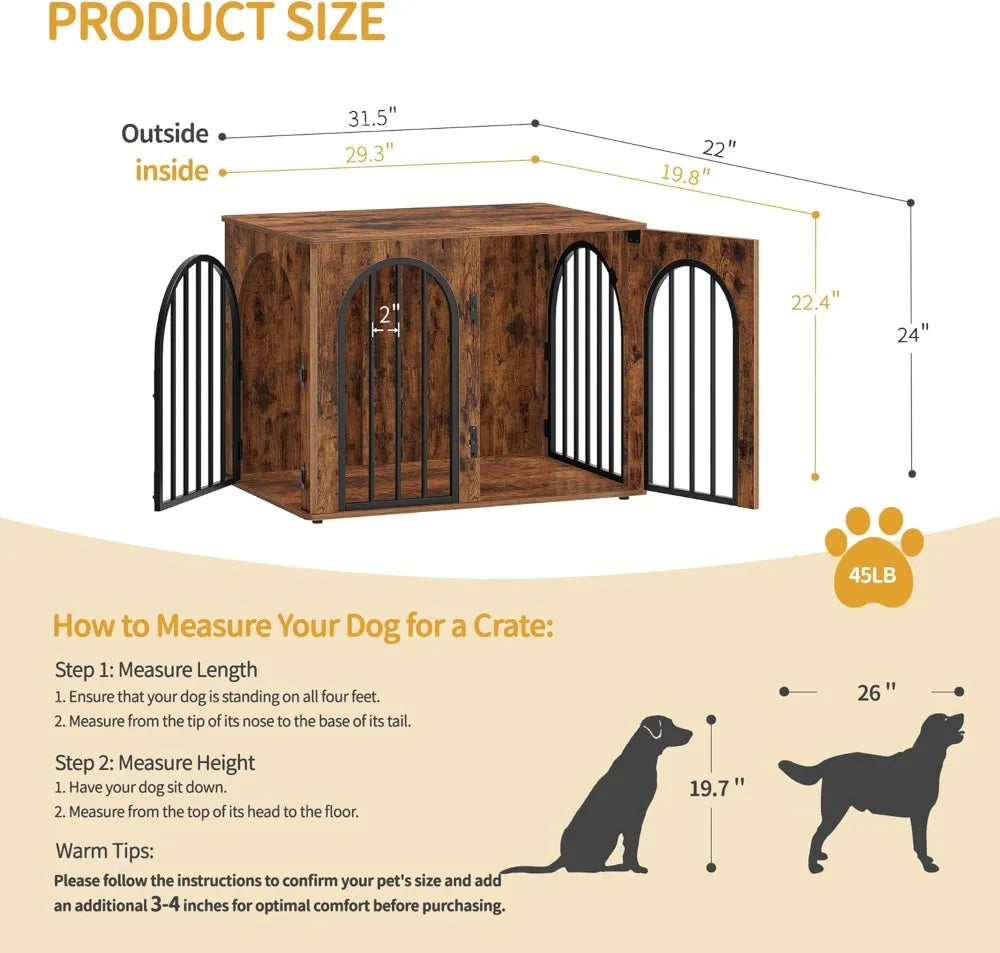 Premium Wooden Dog Crate Furniture with Arch Doors