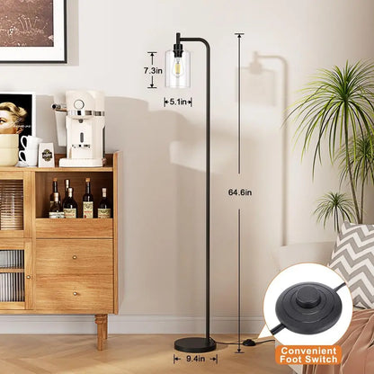 Modern Black Floor Lamp with Glass Shade and Foot Switch