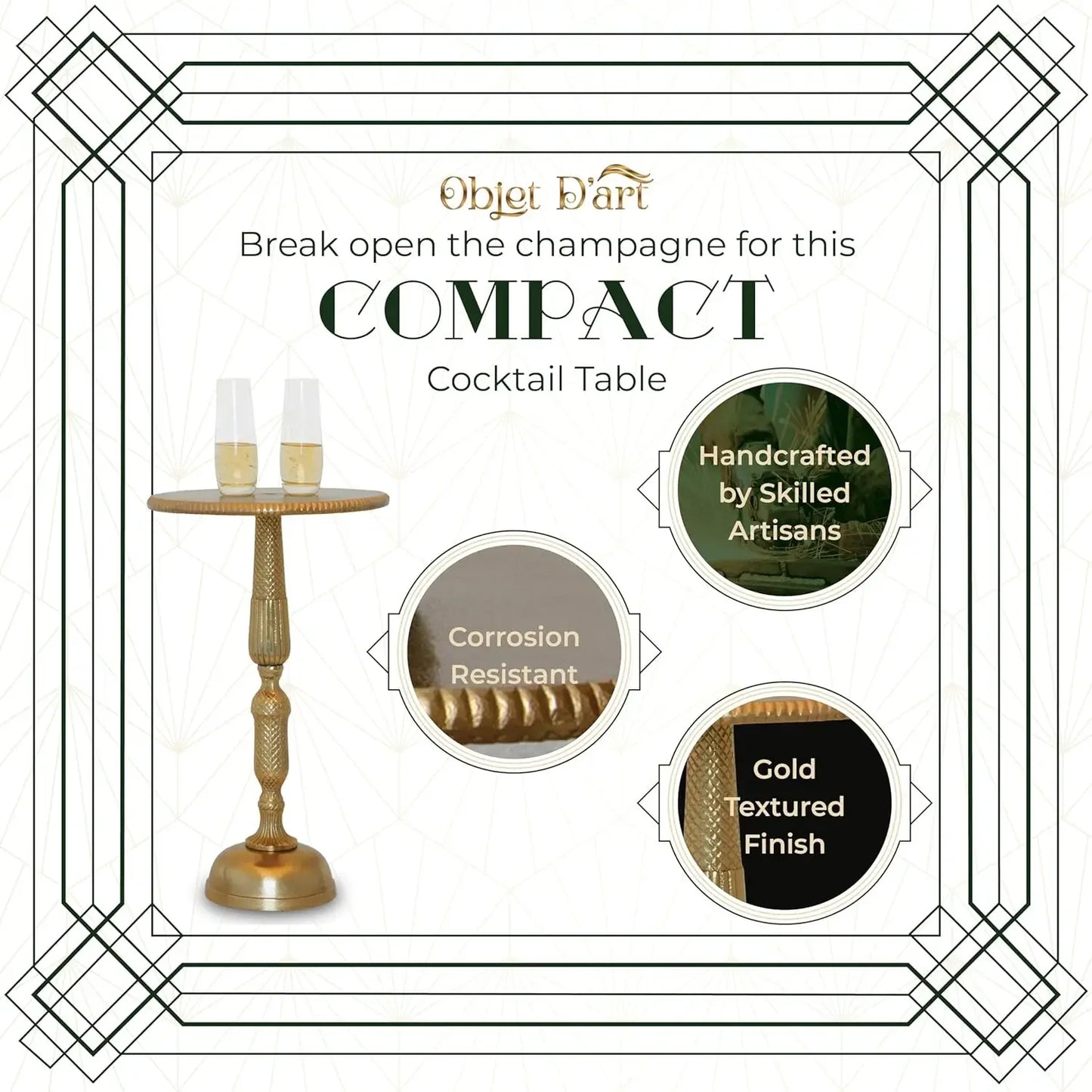 Gold Accent Side Table with Sculptural Pedestal Base