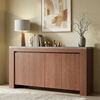 Modern Sideboard with Faux Marble Top and Hidden Storage