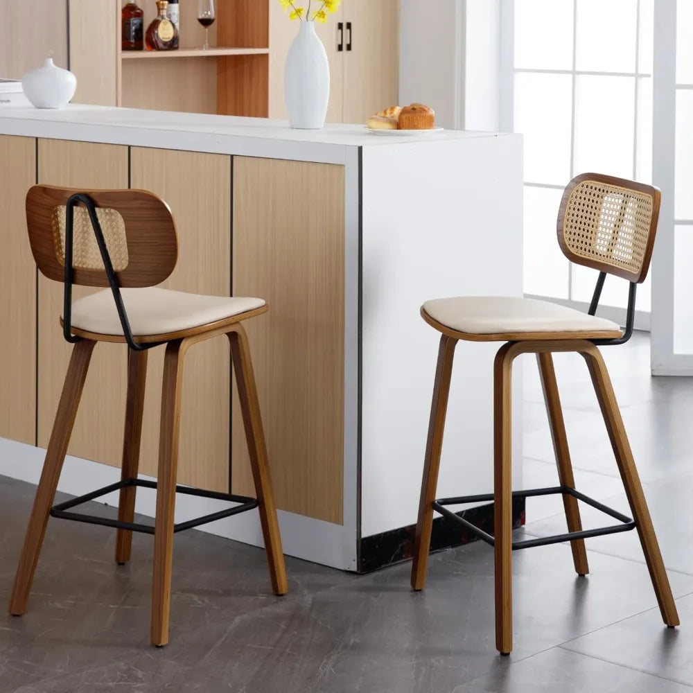Mid-Century Rattan Bar Stools Set of 2