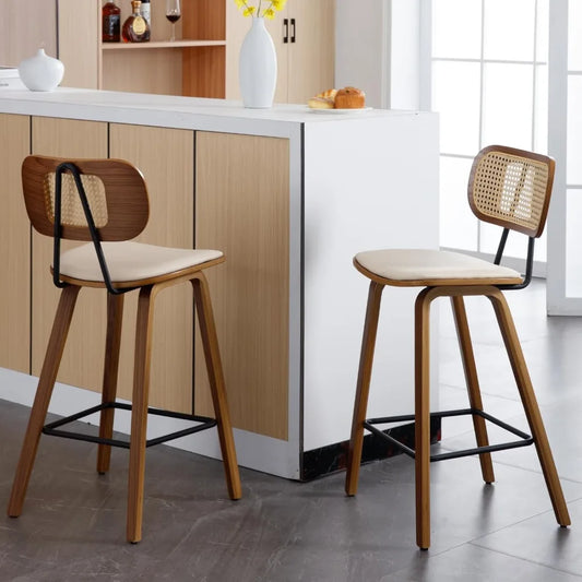 Mid-Century Rattan Bar Stools Set of 2