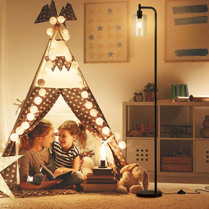 Modern Black Floor Lamp with Glass Shade and Foot Switch