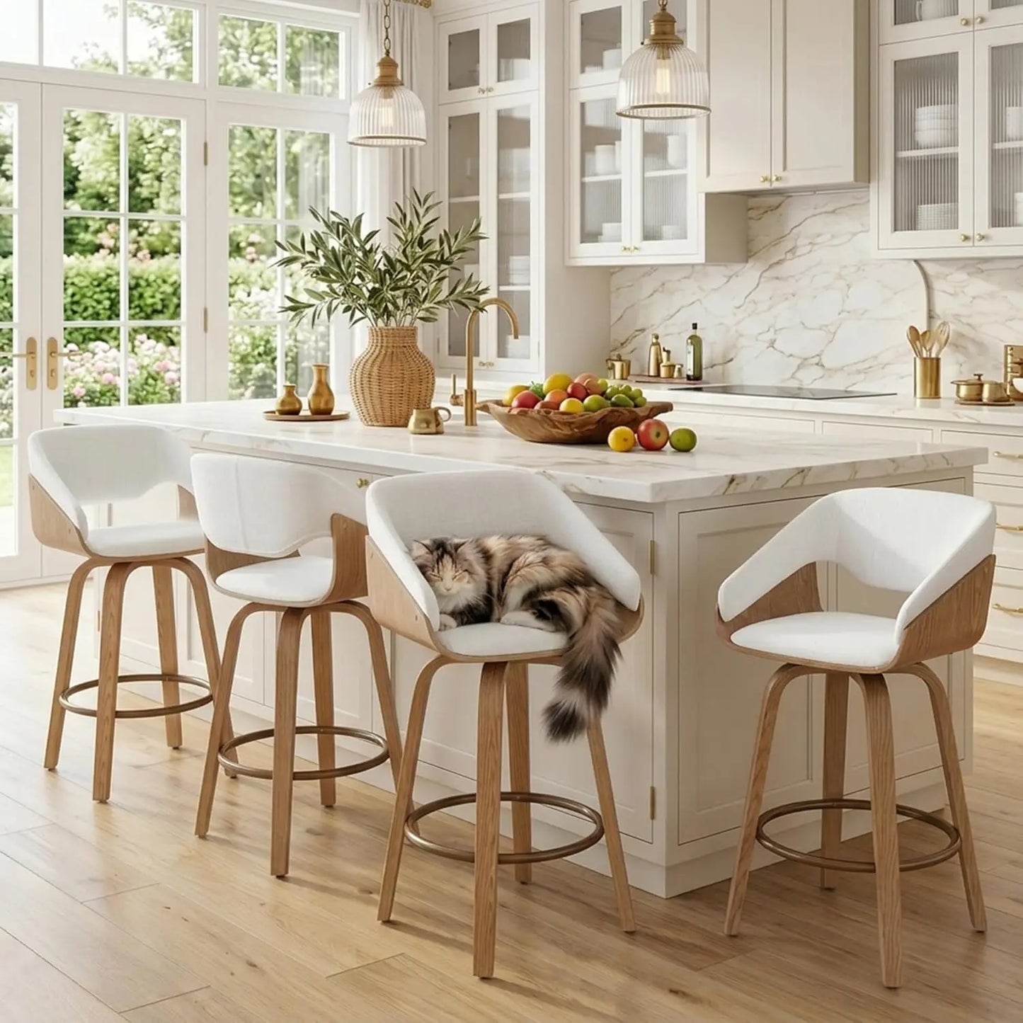 Swivel Counter Height Bar Stools with Wood Frame