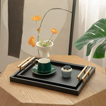 Faux Leather Serving Tray Set With Croc Texture Design