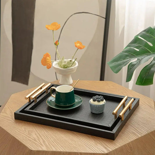 Faux Leather Serving Tray Set With Croc Texture Design
