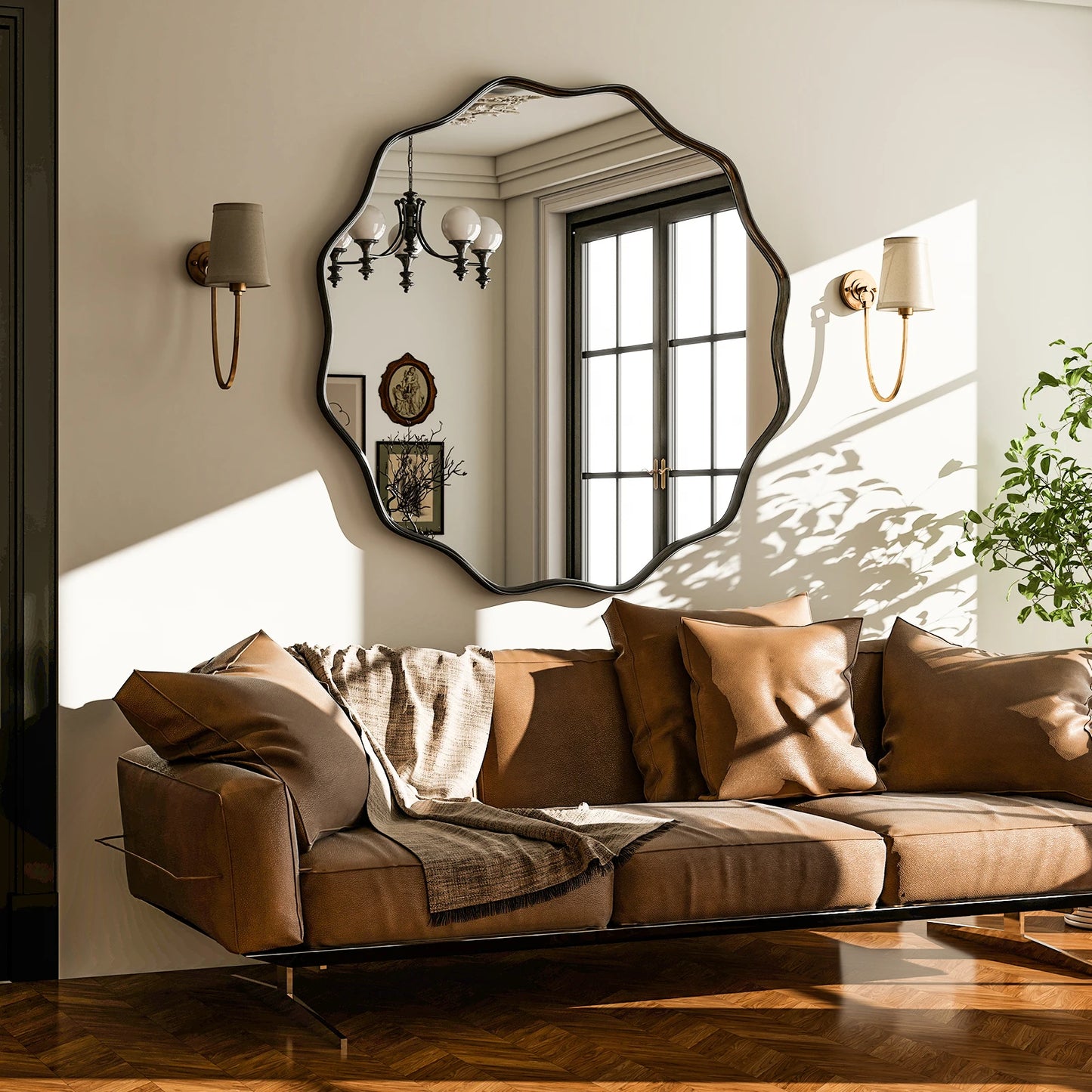 Wavy Round Deep Frame Wall Mirror