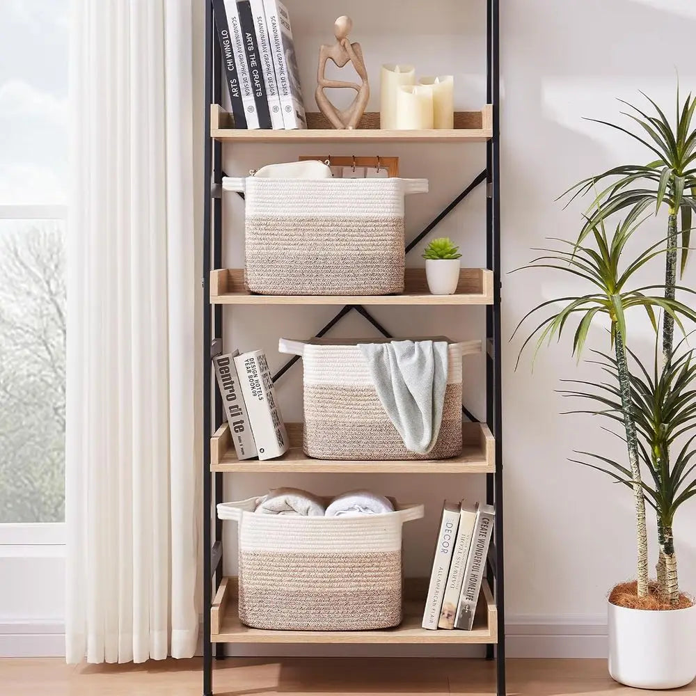 Handwoven Cotton Rope Storage Basket with Handles