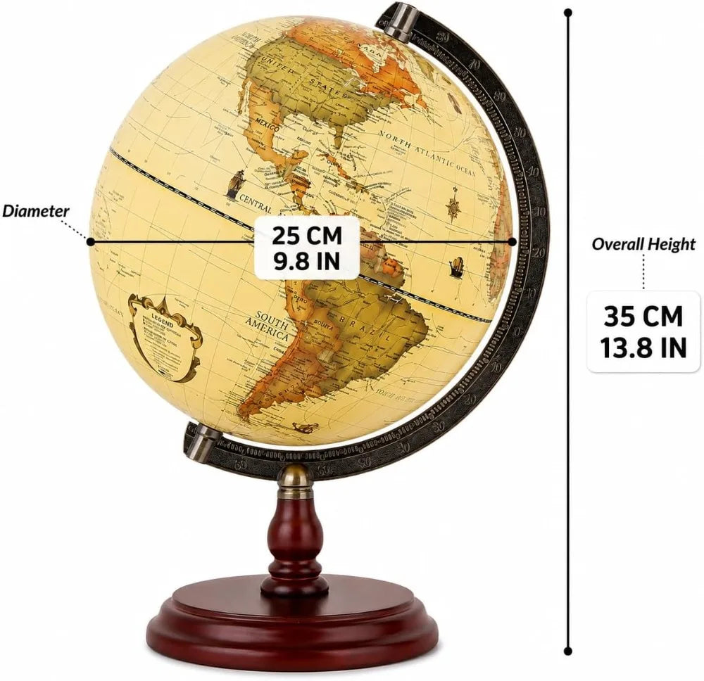 Vintage World Globe with Wooden Stand