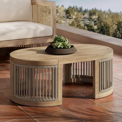 Outdoor Acacia Wood Coffee Table with Woven Detail