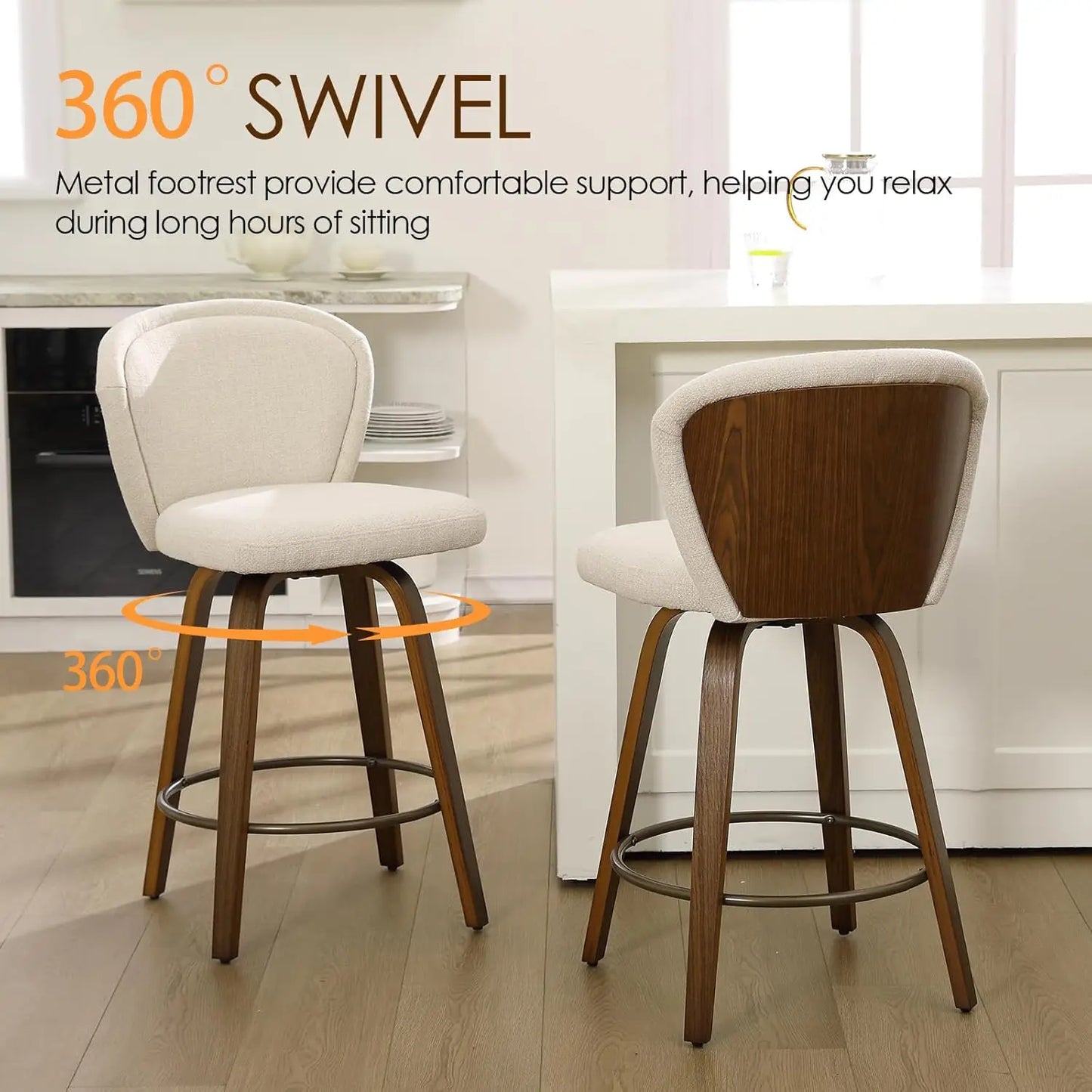Swivel Counter Height Bar Stools with Wood Legs - Set of 4
