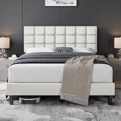 Modern Tufted Queen Platform Bed With Adjustable Headboard