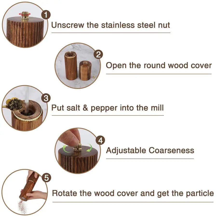 Acacia Wood Grinder Set with Adjustable Coarseness