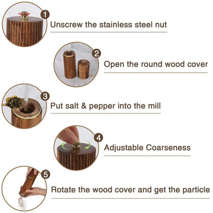 Acacia Wood Grinder Set with Adjustable Coarseness