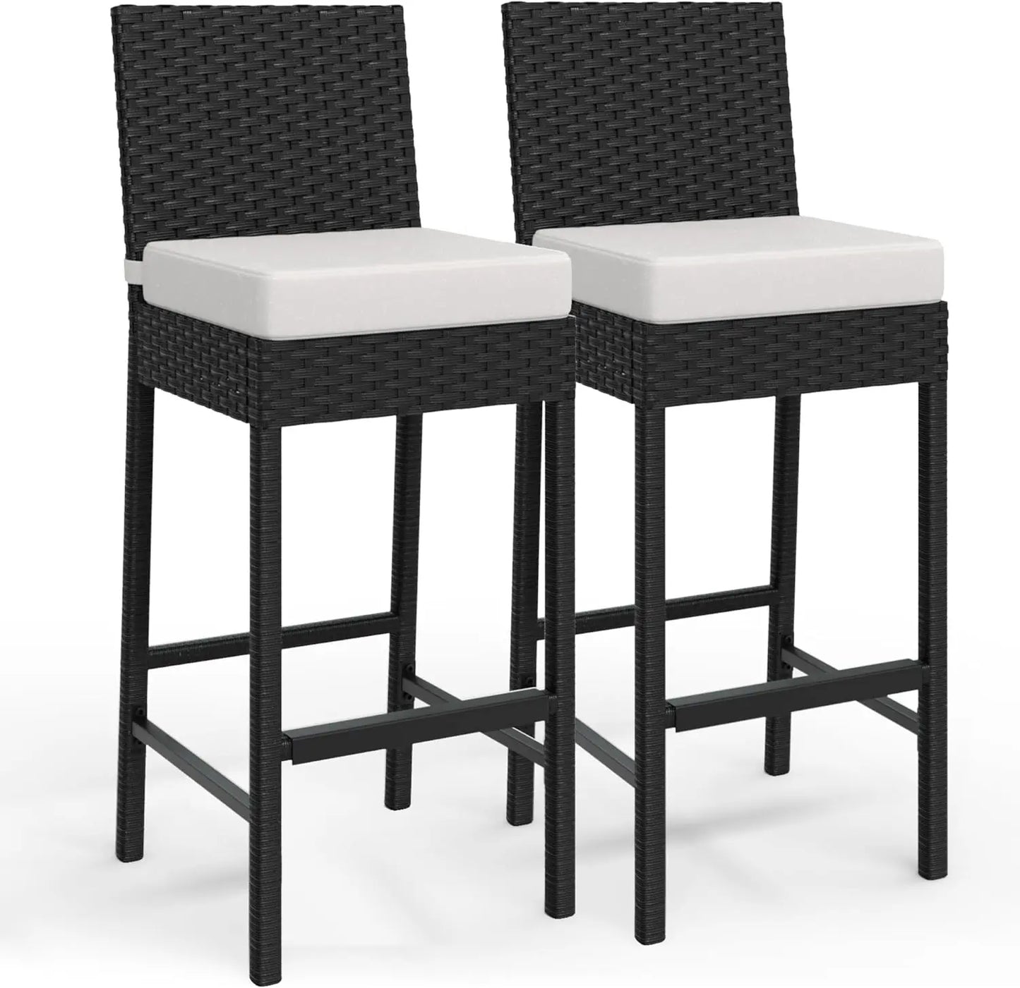 All-Weather Wicker Outdoor Bar Stools, Set of Two