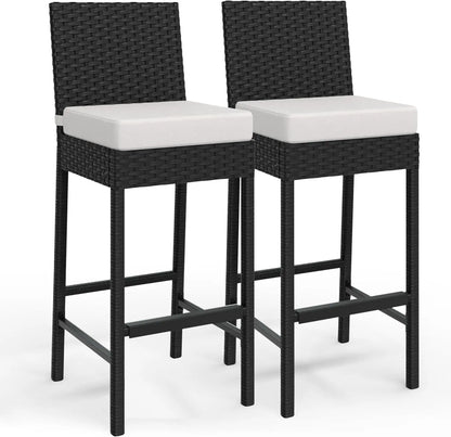 All-Weather Wicker Outdoor Bar Stools, Set of Two