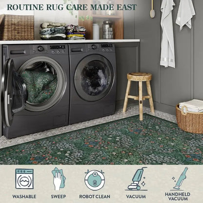 Luxury Floral Faux Wool Washable Area Rug