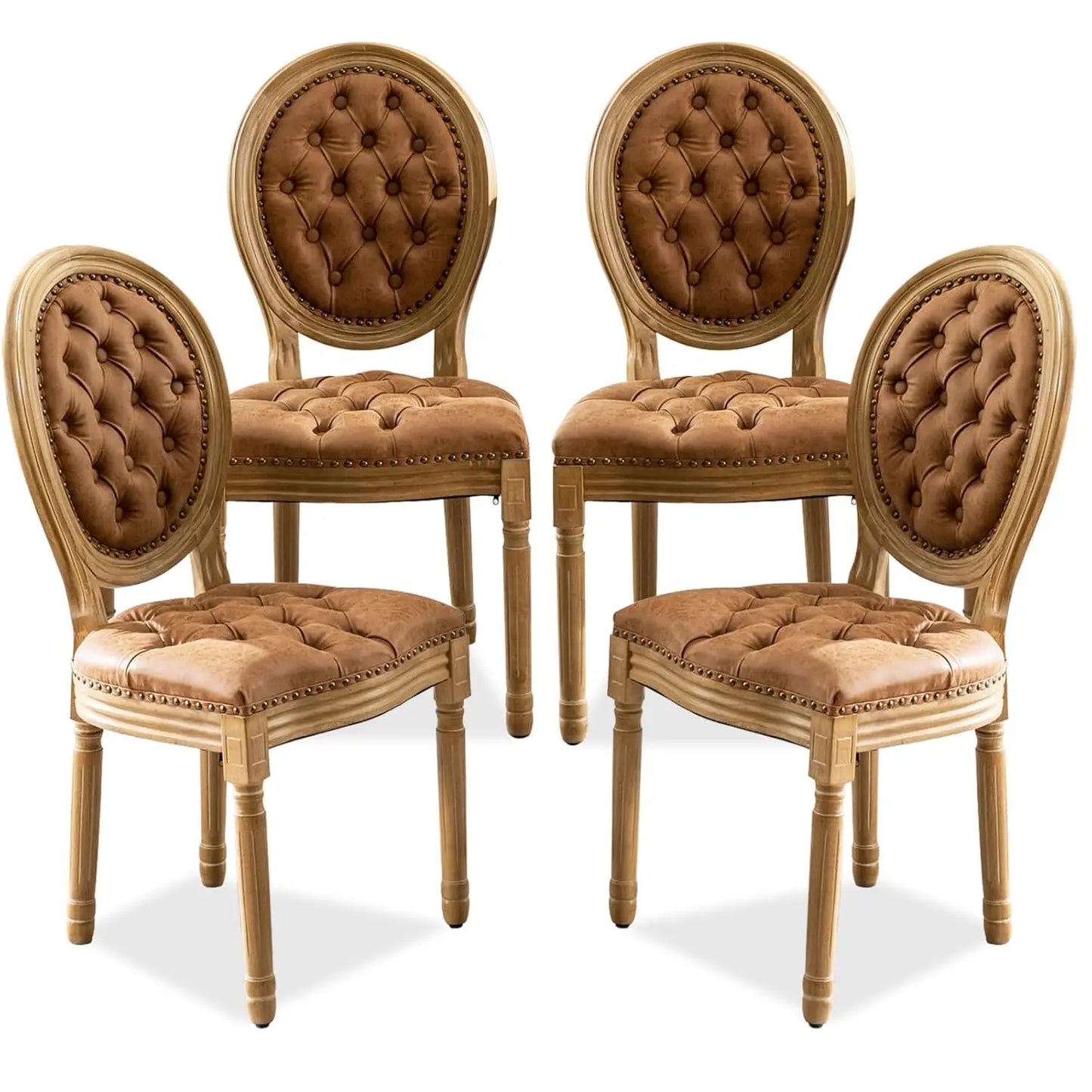 Upholstered Dining Chair with Carved Wood Detail - Set of 4