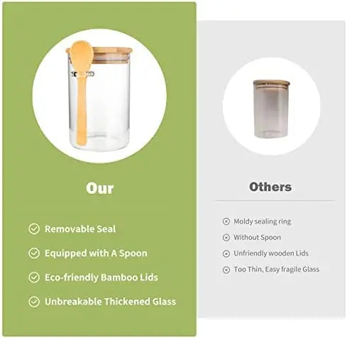 Glass Storage Jar with Bamboo Lid and Airtight Seal - Set of 2