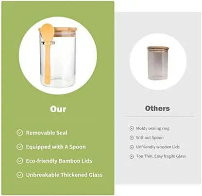 Glass Storage Jar with Bamboo Lid and Airtight Seal - Set of 2