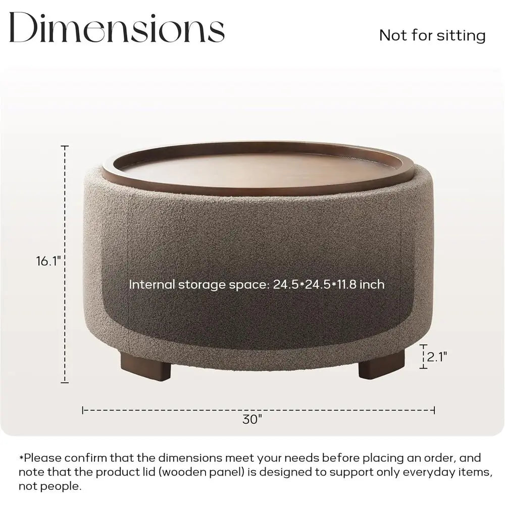 Round Storage Ottoman with Boucle Upholstery Design