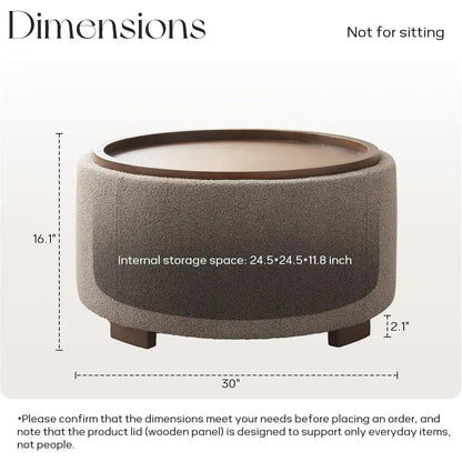 Round Storage Ottoman with Boucle Upholstery Design