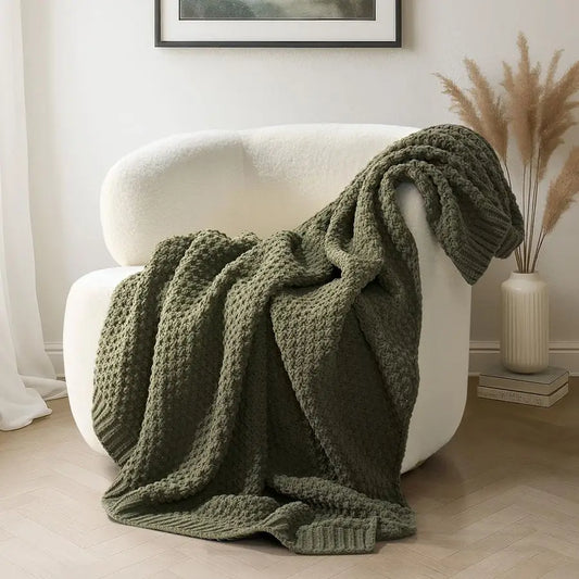 Moss Stitch Chenille Knit Throw Blanket