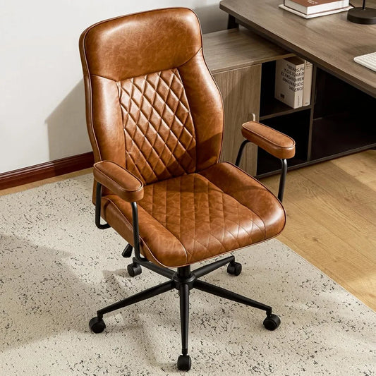 Ergonomic Brown Leather Mid-Back Office Chair