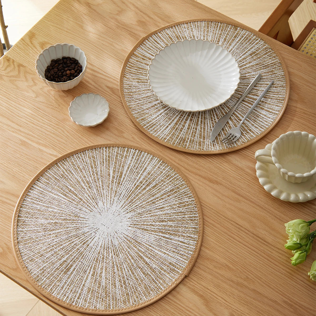 Round Burlap Macramé Placemats, Set of 2/4/6/8
