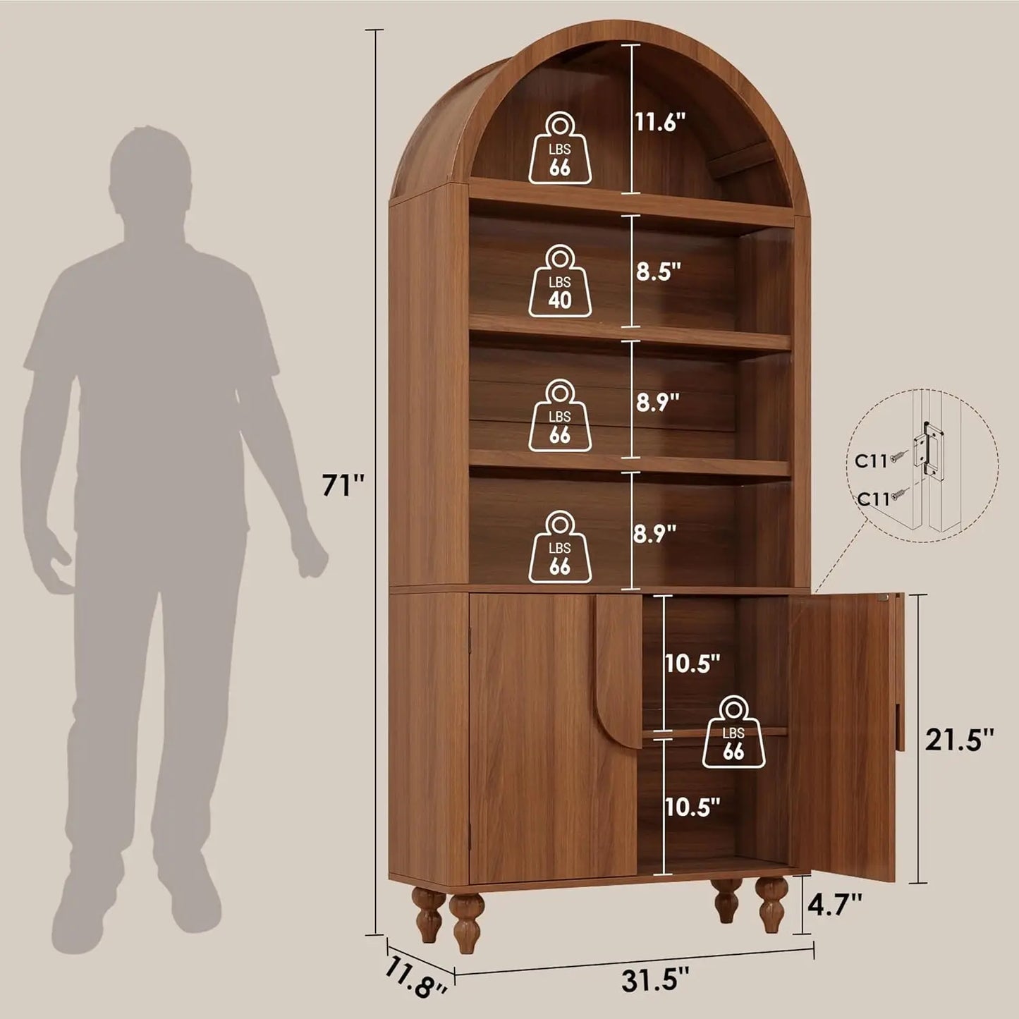 Arched Mid Century Storage Cabinet with Statement Doors