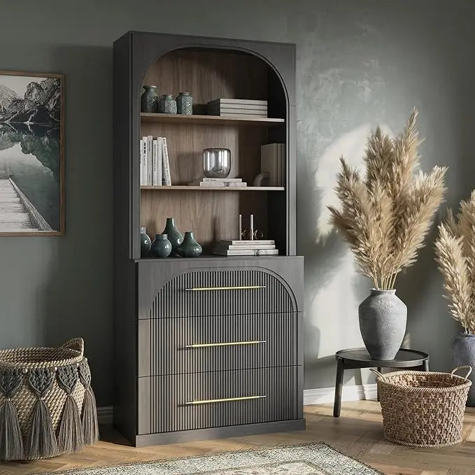 Arched Storage Cabinet with Drawers and Shelving