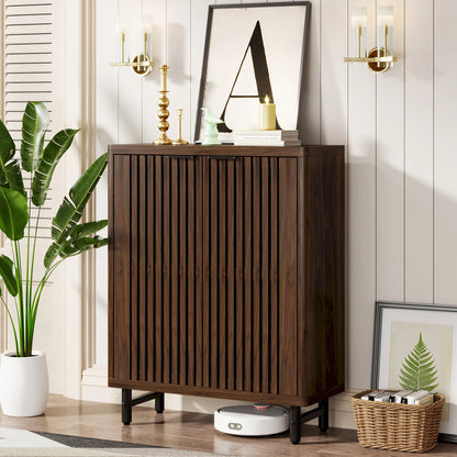 Dark Walnut Louvered Door Shoe Cabinet