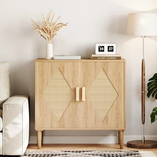 Modern Rattan Sideboard Cabinet with Adjustable Shelves