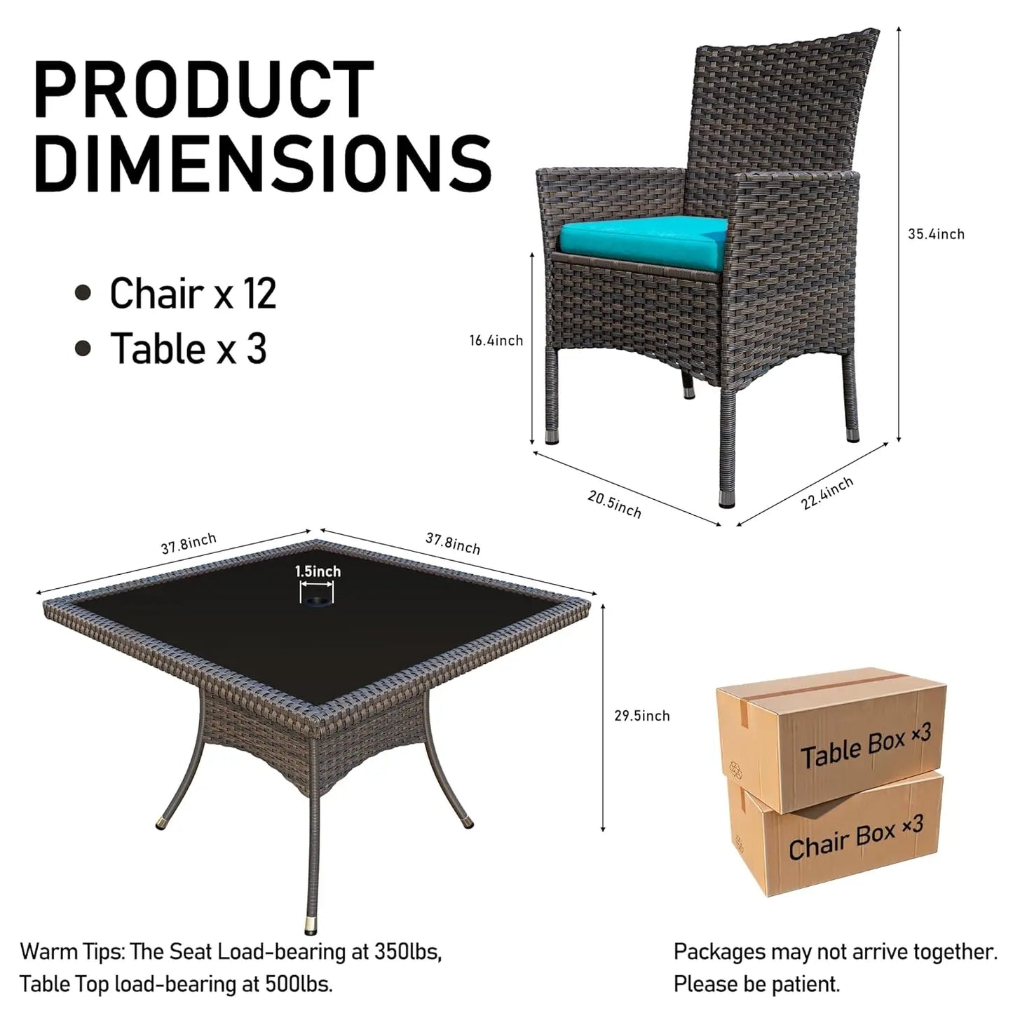 Wicker Dining Set with Glass Table and Cushioned Seating