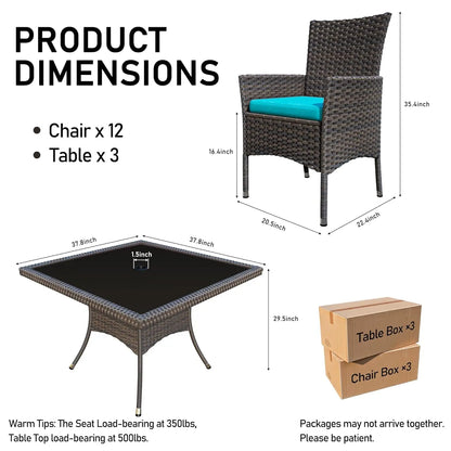 Wicker Dining Set with Glass Table and Cushioned Seating