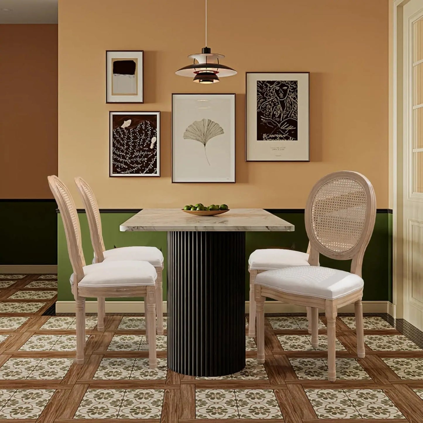 Upholstered Dining Chair with Carved Wood Detail - Set of 4