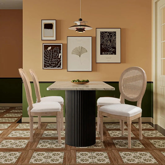 Upholstered Dining Chair with Carved Wood Detail - Set of 4