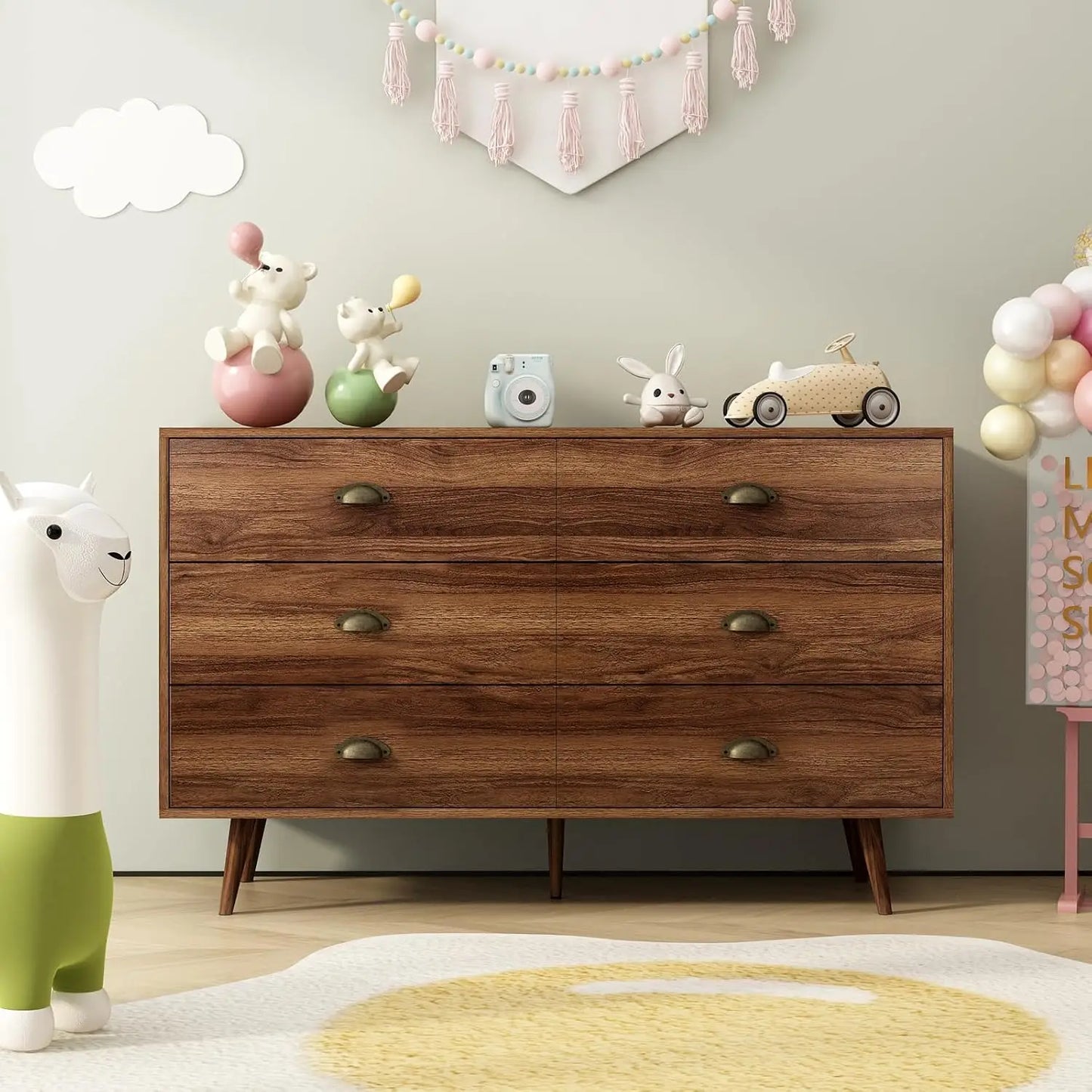 Walnut Brown 6-Drawer Classic Dresser