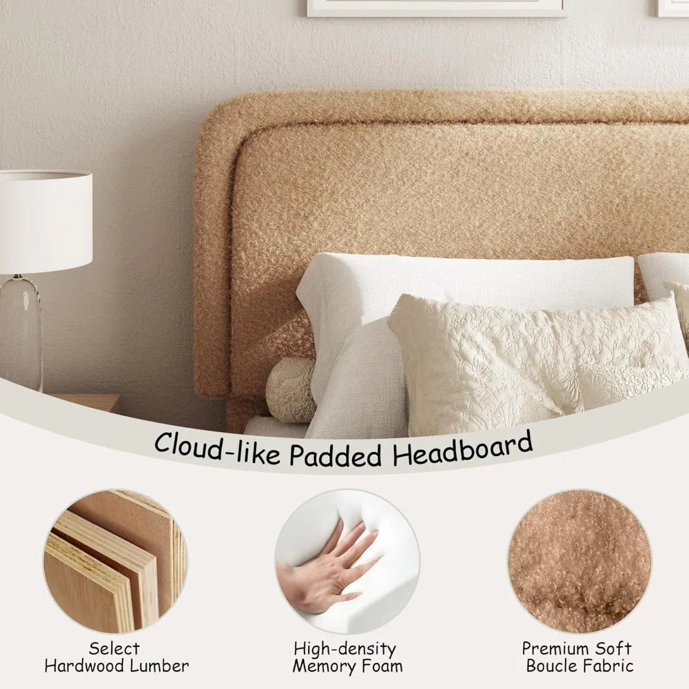 Bouclé Upholstered Queen Platform Bed