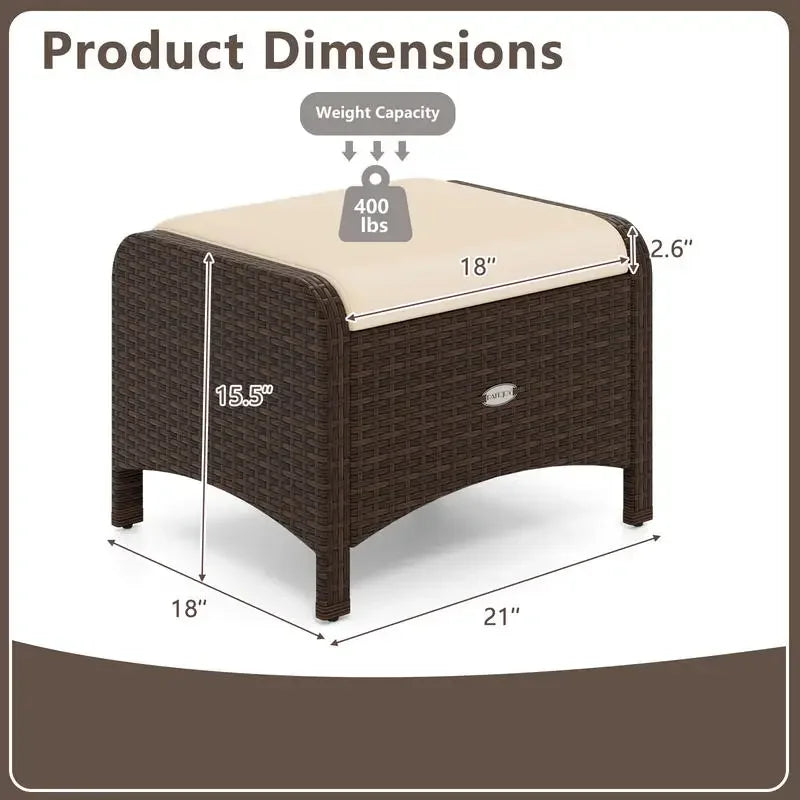 Wicker Outdoor Patio Ottomans, Set of Two