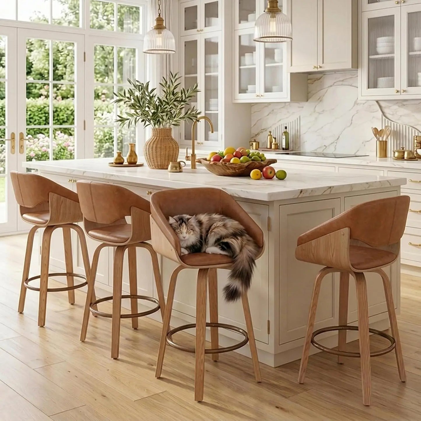 Swivel Counter Height Bar Stools with Wood Frame