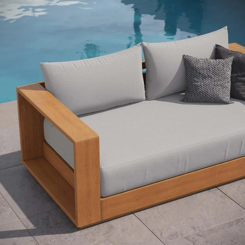 Modern Acacia Wood Outdoor Loveseat