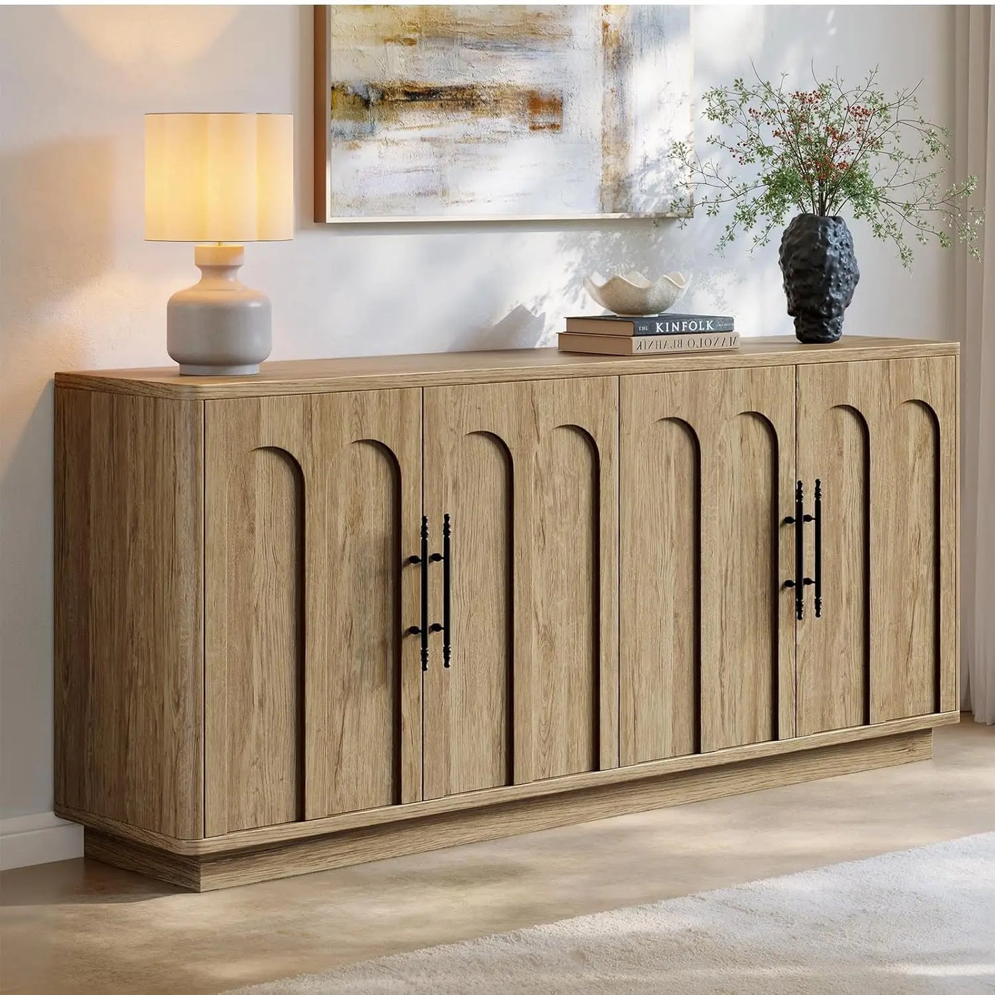 67" Modern Arched Sideboard Cabinet with 4 Doors