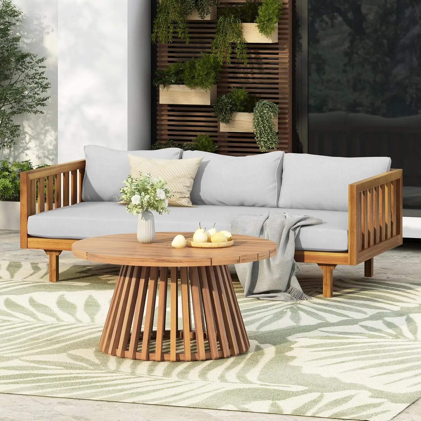Acacia Wood Outdoor Sofa Set with Cushions and Coffee Table