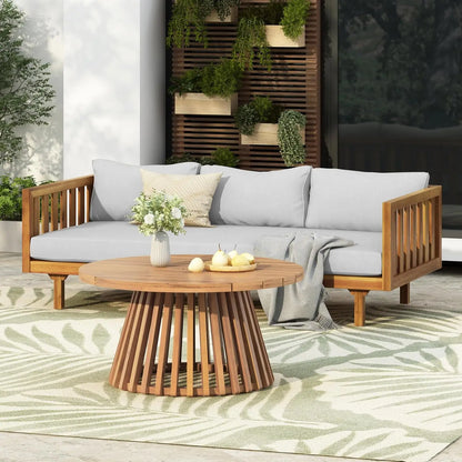 Acacia Wood Outdoor Sofa Set with Cushions and Coffee Table